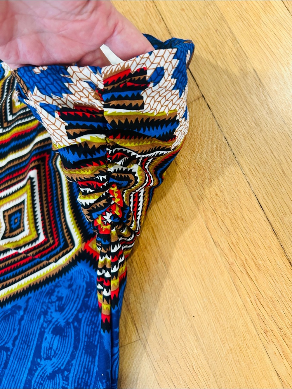 Papillon Blanc Royal Blue Strapless Maxi with Multicolor Geometric Border - Picture 3 of 5